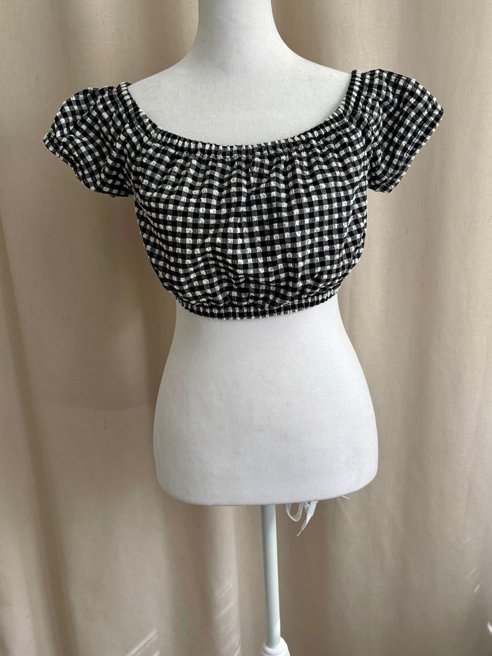 Wilfred Gingham Off-Shoulder Cropped Top — Size S